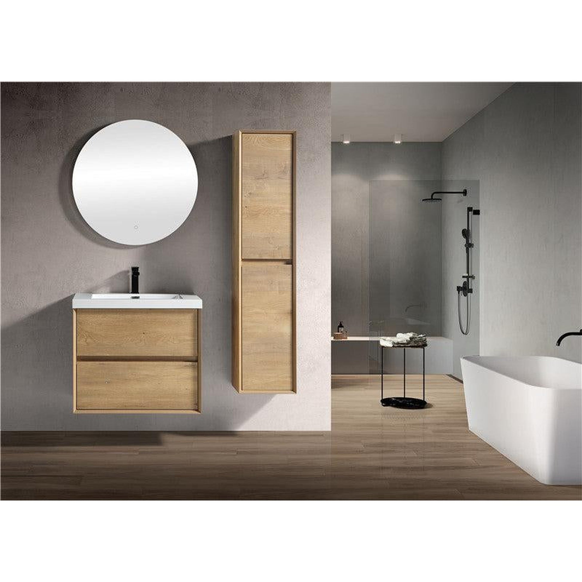 Moreno Bath Kingdee 30" White Oak Wall-Mounted Vanity With Single Reinforced White Acrylic Sink