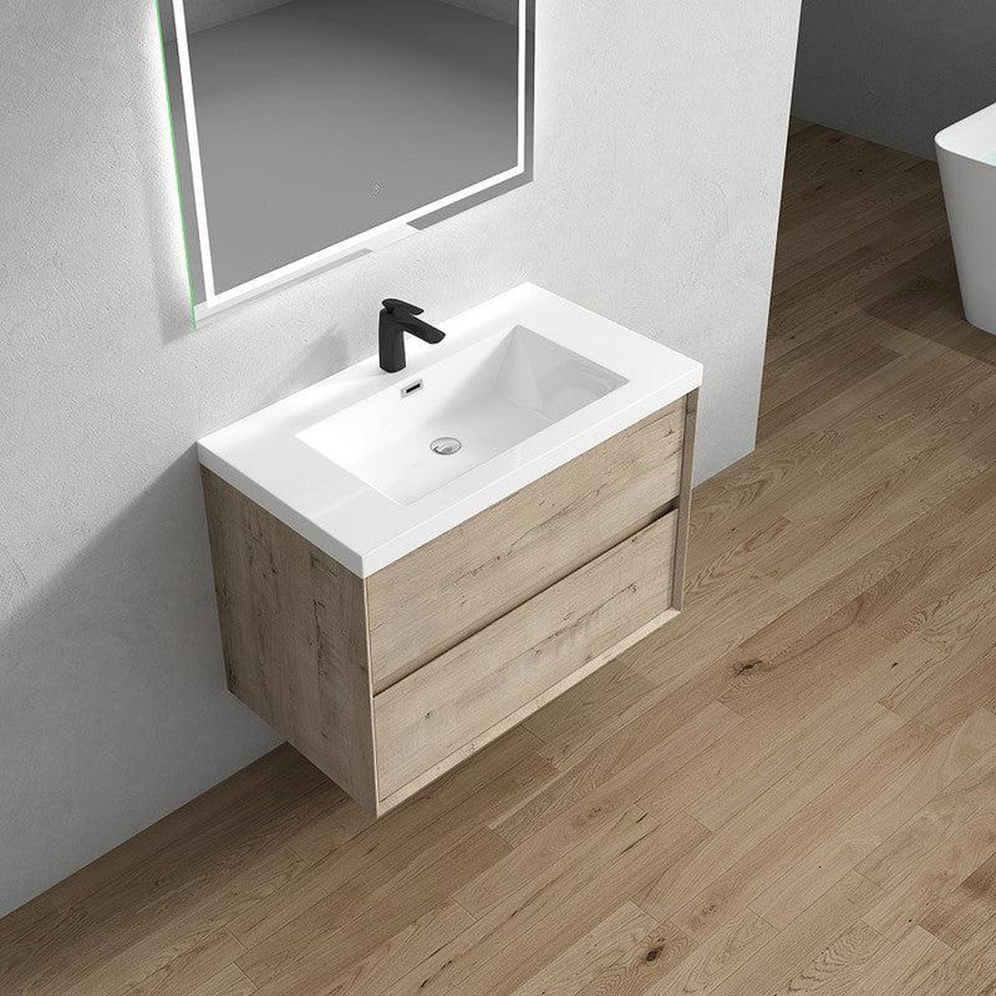 Moreno Bath Kingdee 36" Light Oak Wall-Mounted Vanity With Single Reinforced White Acrylic Sink