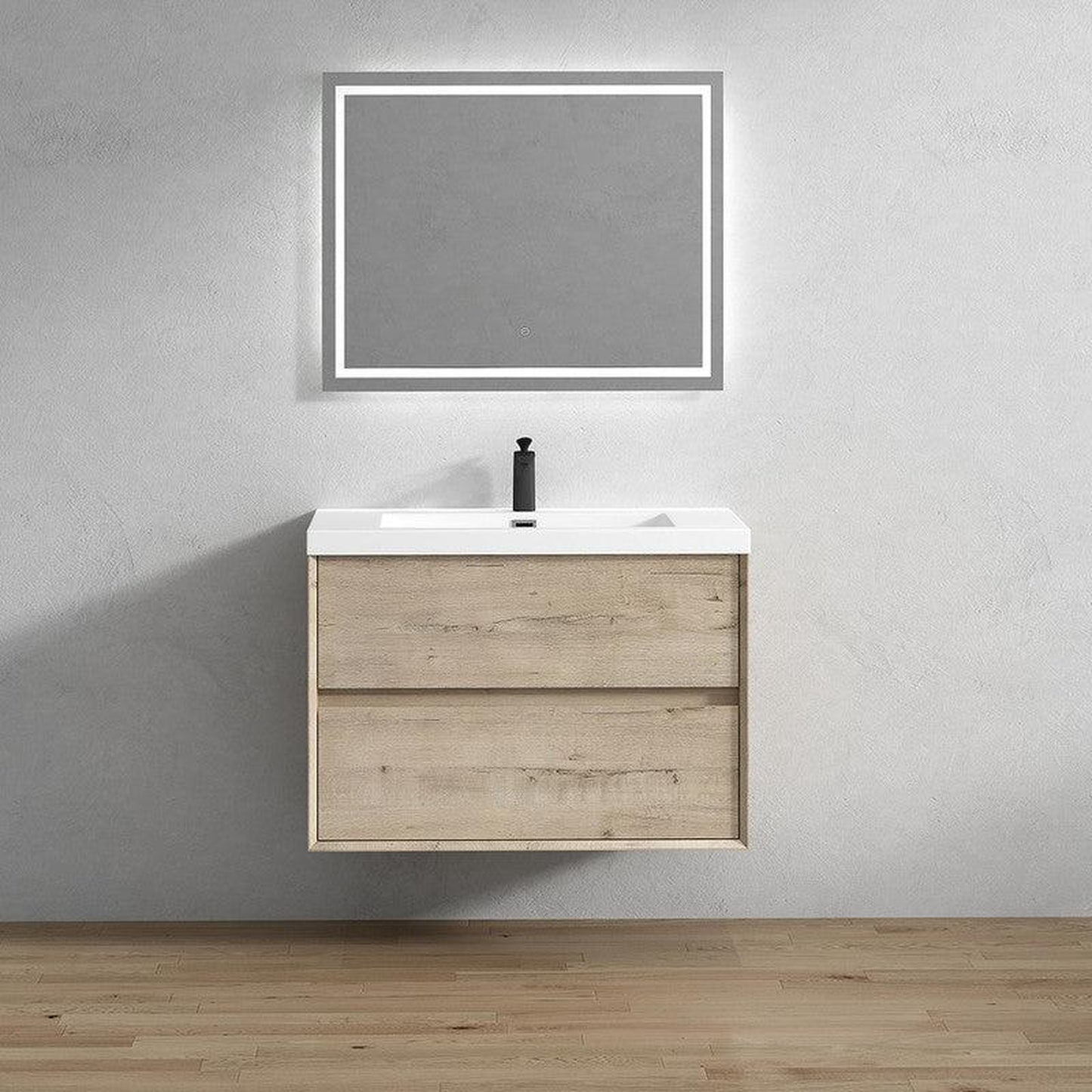 Moreno Bath Kingdee 36" Light Oak Wall-Mounted Vanity With Single Reinforced White Acrylic Sink