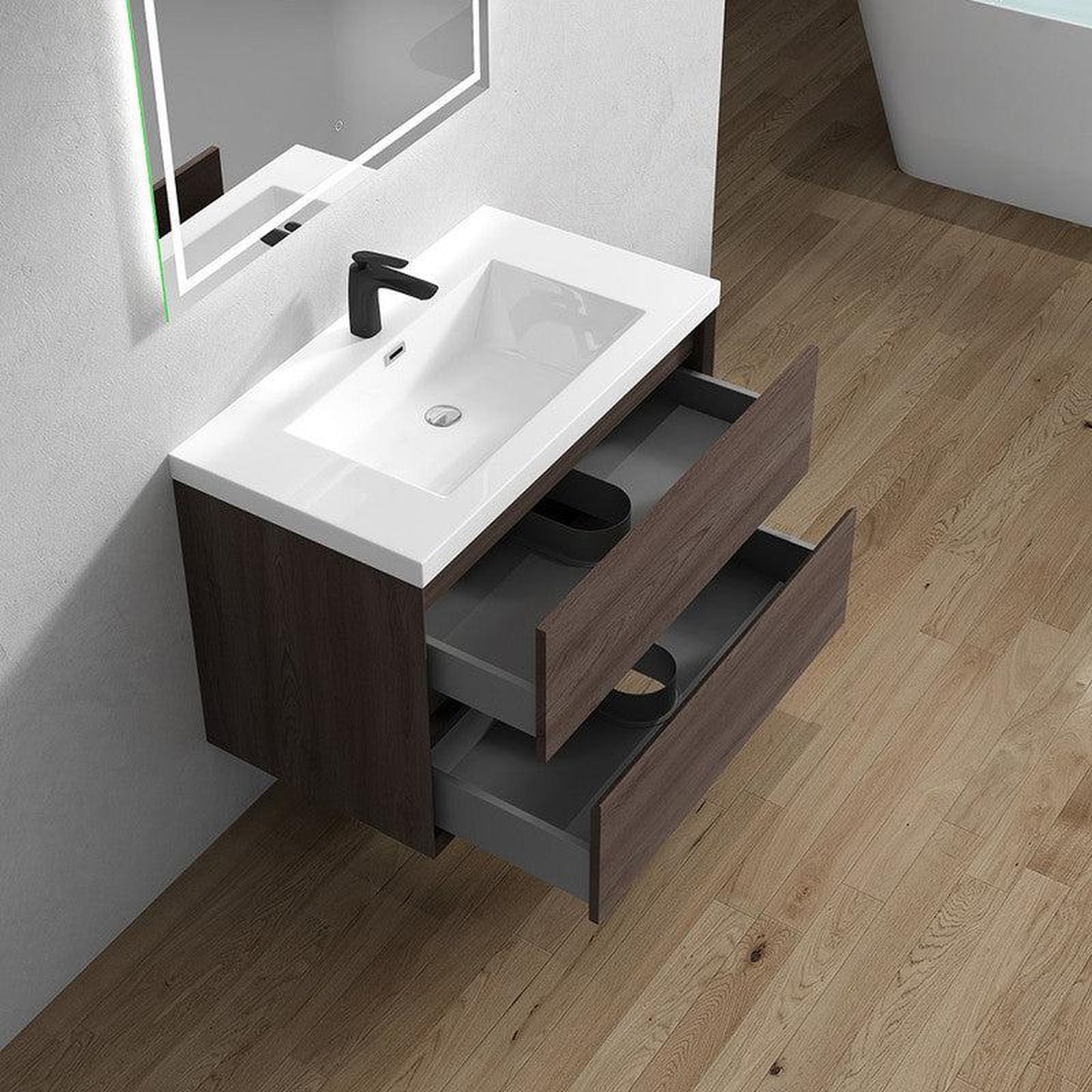 Moreno Bath Kingdee 36" Red Oak Wall-Mounted Vanity With Single Reinforced White Acrylic Sink