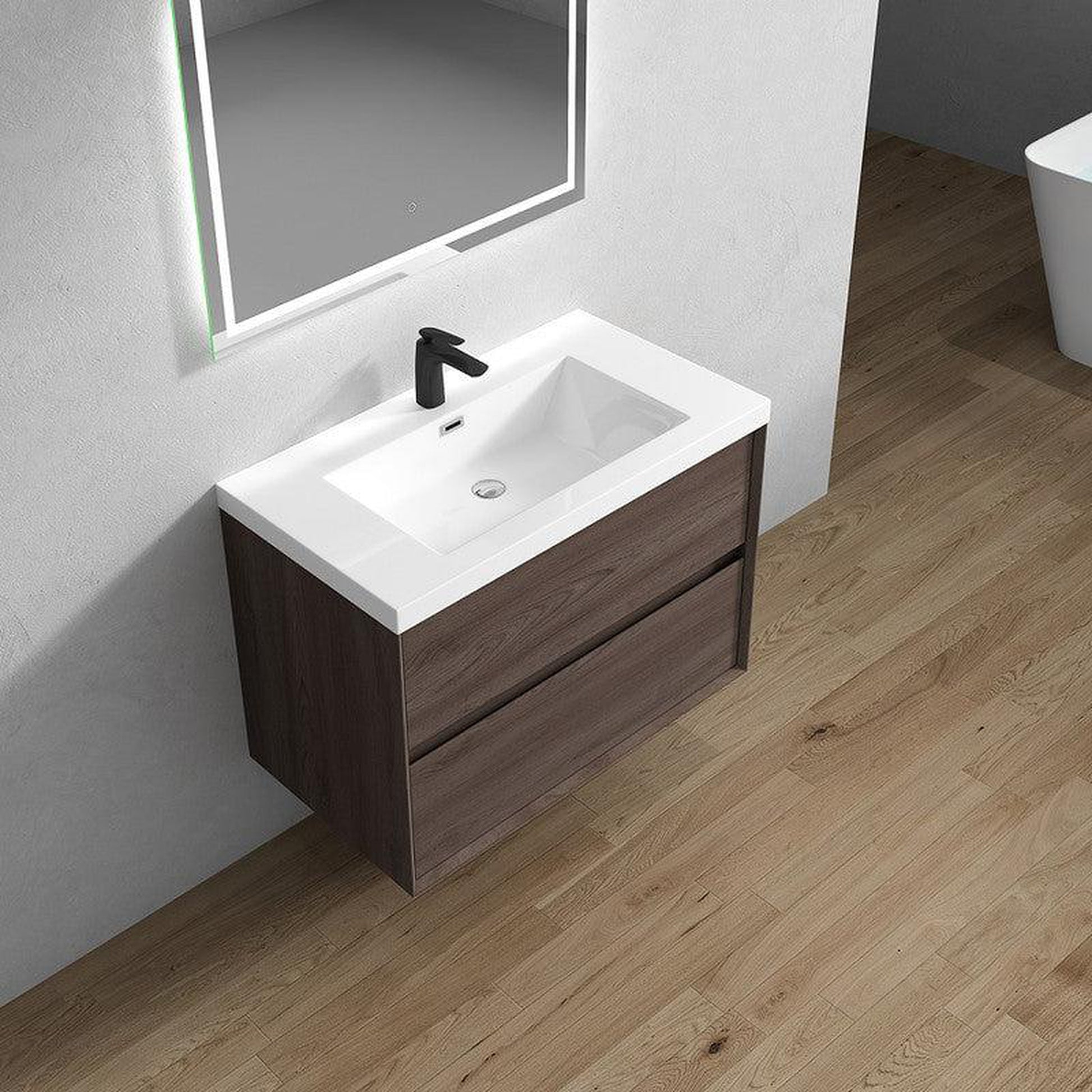 Moreno Bath Kingdee 36" Red Oak Wall-Mounted Vanity With Single Reinforced White Acrylic Sink