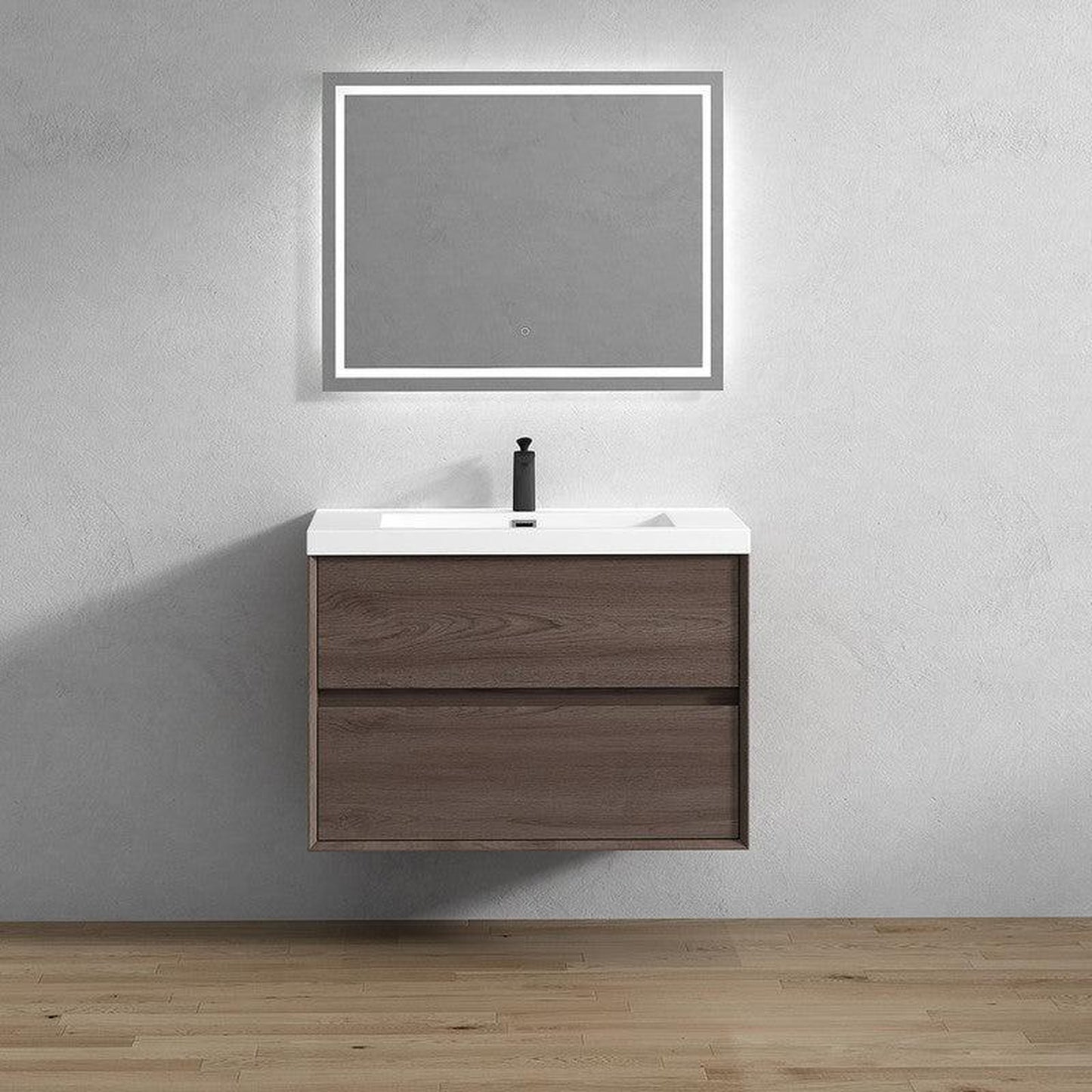Moreno Bath Kingdee 36" Red Oak Wall-Mounted Vanity With Single Reinforced White Acrylic Sink