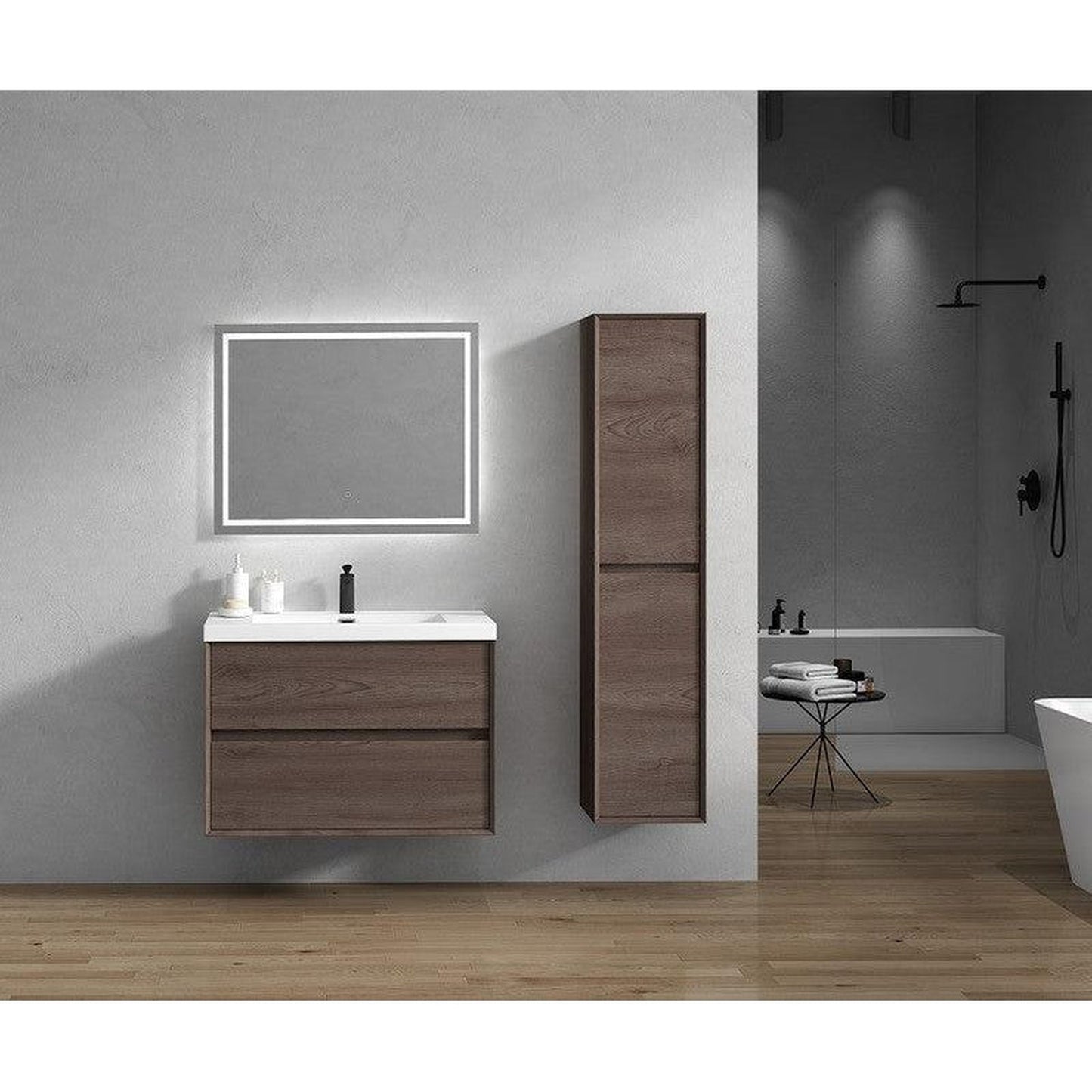 Moreno Bath Kingdee 36" Red Oak Wall-Mounted Vanity With Single Reinforced White Acrylic Sink