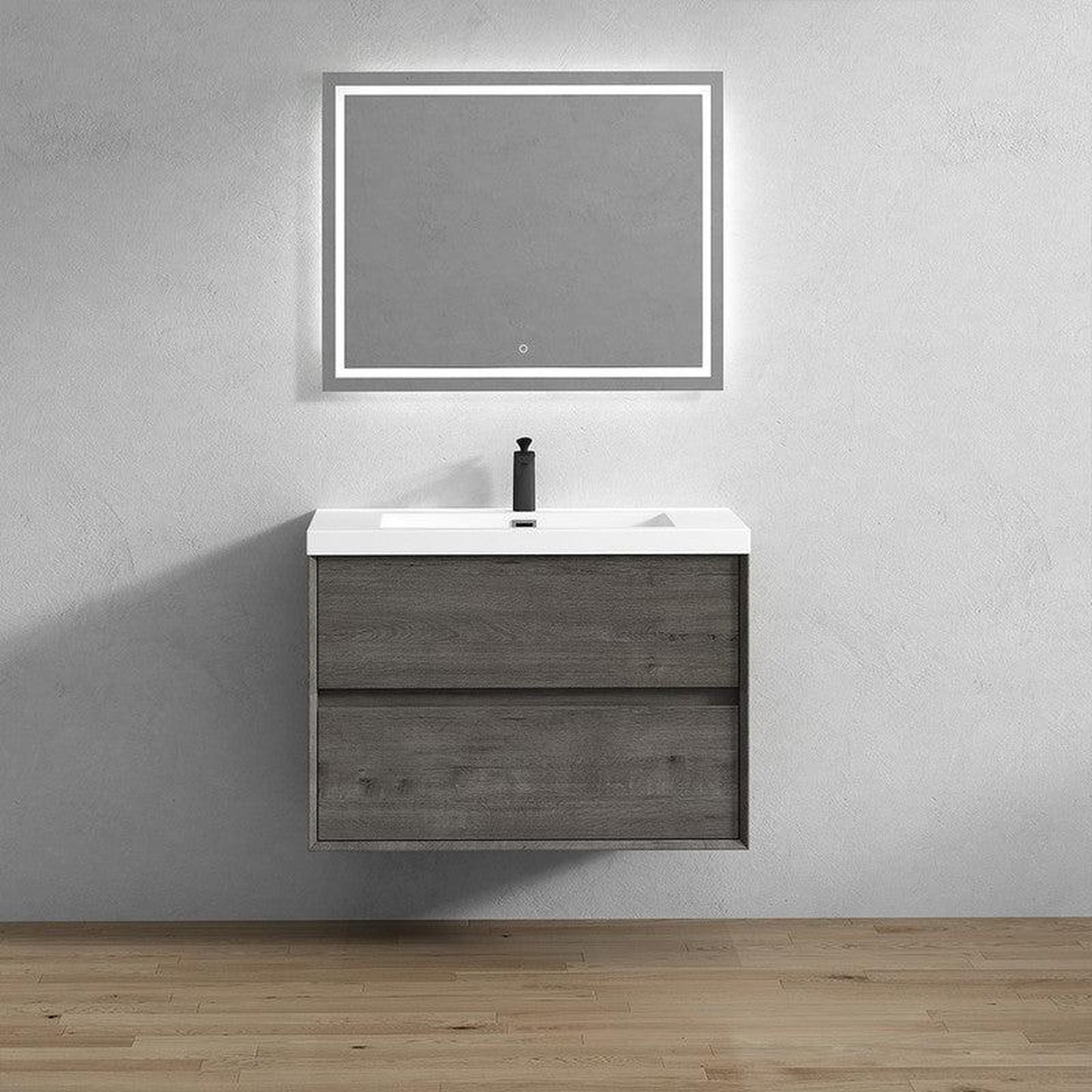 Moreno Bath Kingdee 36" Smoke Oak Wall-Mounted Vanity With Single Reinforced White Acrylic Sink