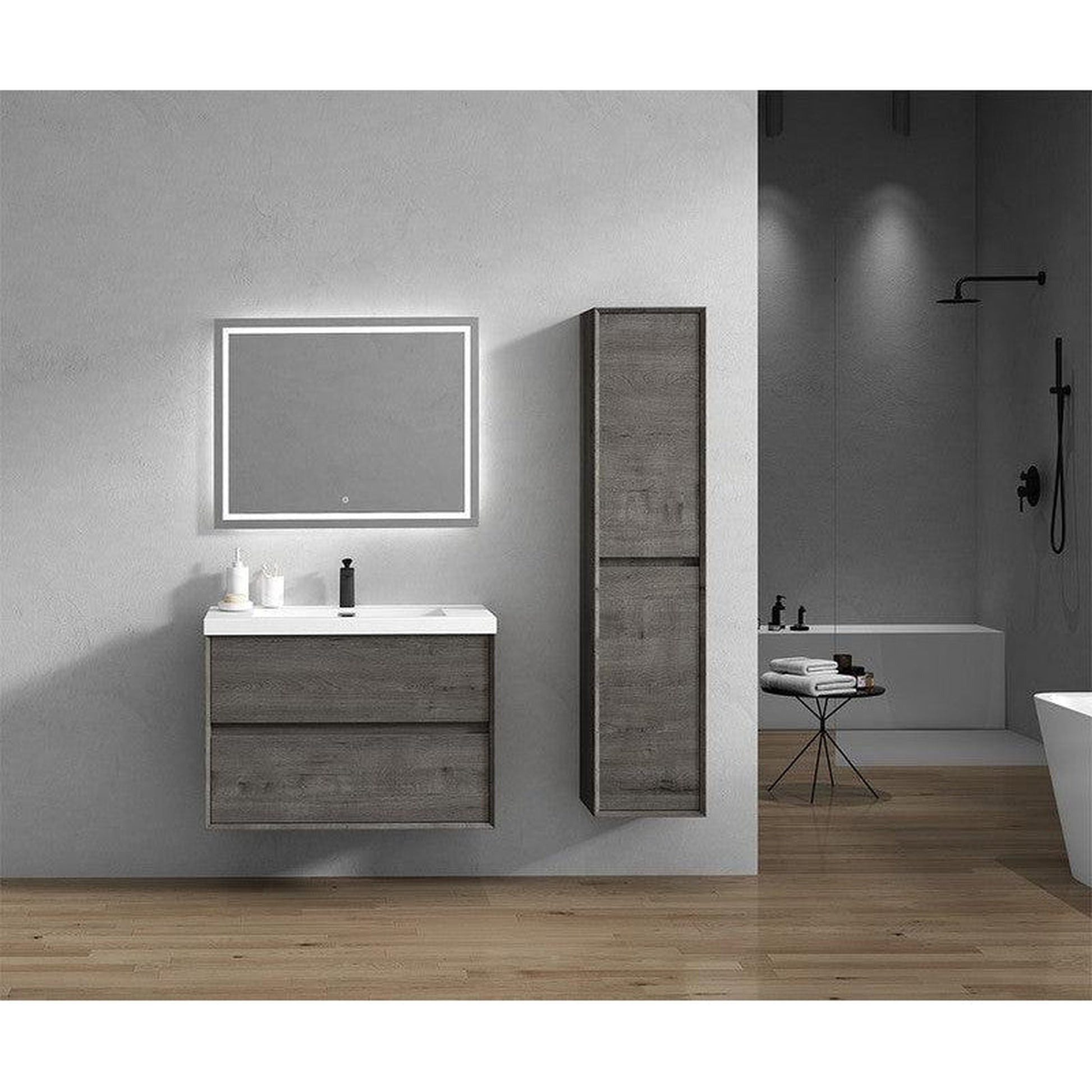 Moreno Bath Kingdee 36" Smoke Oak Wall-Mounted Vanity With Single Reinforced White Acrylic Sink