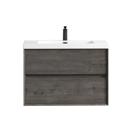 Moreno Bath Kingdee 36" Smoke Oak Wall-Mounted Vanity With Single Reinforced White Acrylic Sink