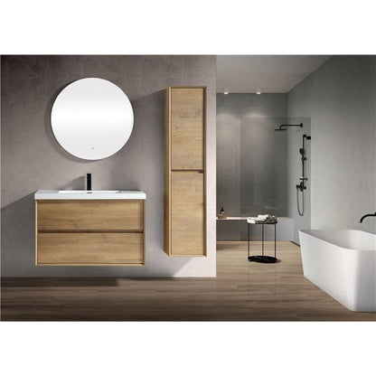 Moreno Bath Kingdee 36" White Oak Wall-Mounted Vanity With Single Reinforced White Acrylic Sink