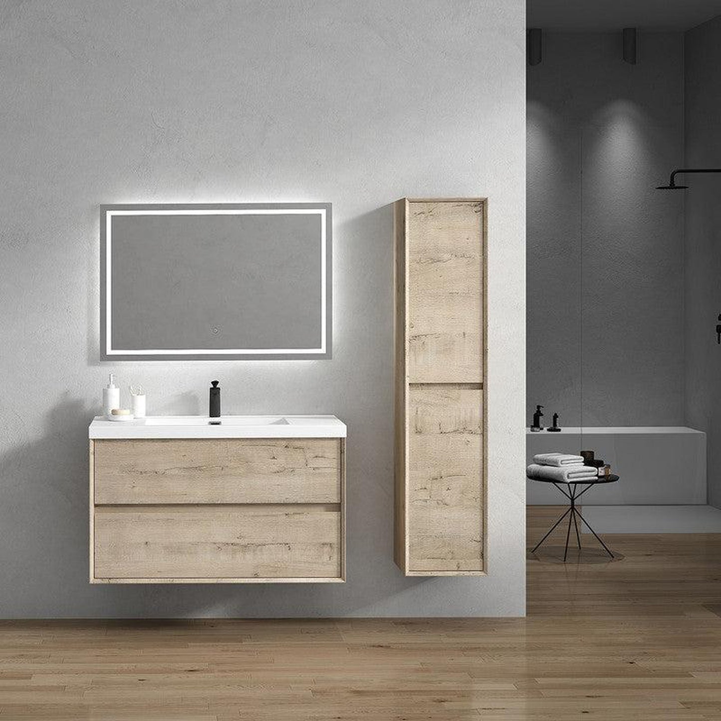 Moreno Bath Kingdee 42" Light Oak Wall-Mounted Vanity With Single Reinforced White Acrylic Sink