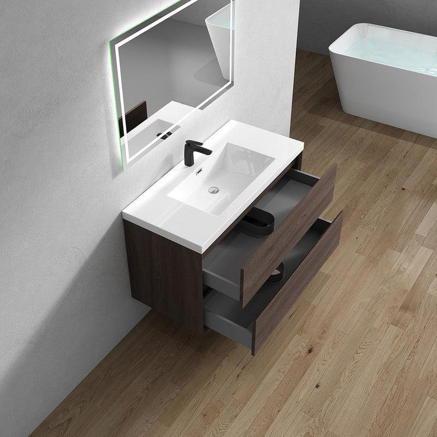 Moreno Bath Kingdee 42" Red Oak Wall-Mounted Vanity With Single Reinforced White Acrylic Sink