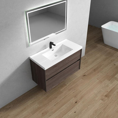 Moreno Bath Kingdee 42" Red Oak Wall-Mounted Vanity With Single Reinforced White Acrylic Sink