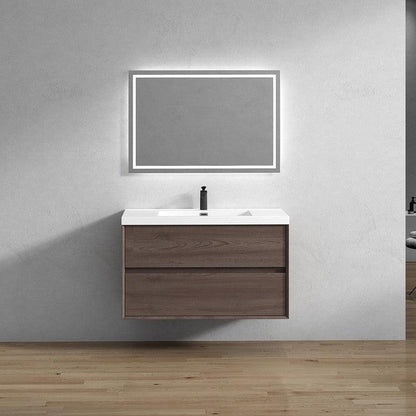 Moreno Bath Kingdee 42" Red Oak Wall-Mounted Vanity With Single Reinforced White Acrylic Sink