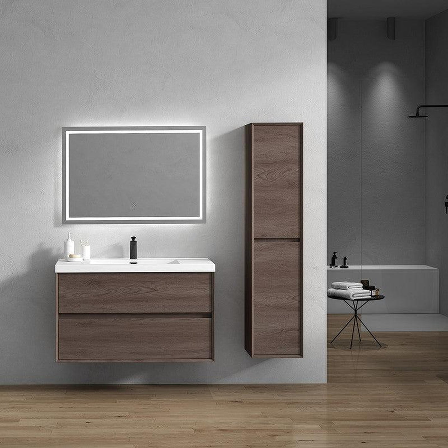 Moreno Bath Kingdee 42" Red Oak Wall-Mounted Vanity With Single Reinforced White Acrylic Sink