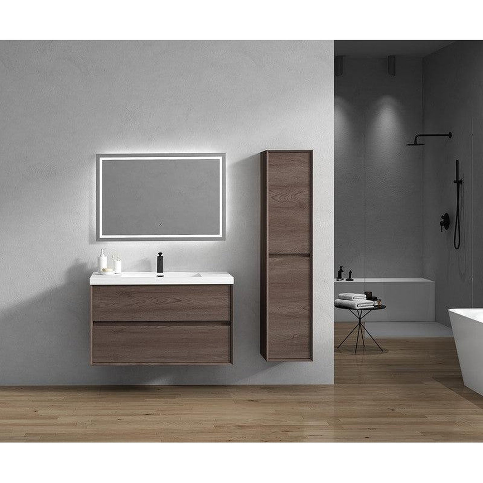 Moreno Bath Kingdee 42" Red Oak Wall-Mounted Vanity With Single Reinforced White Acrylic Sink