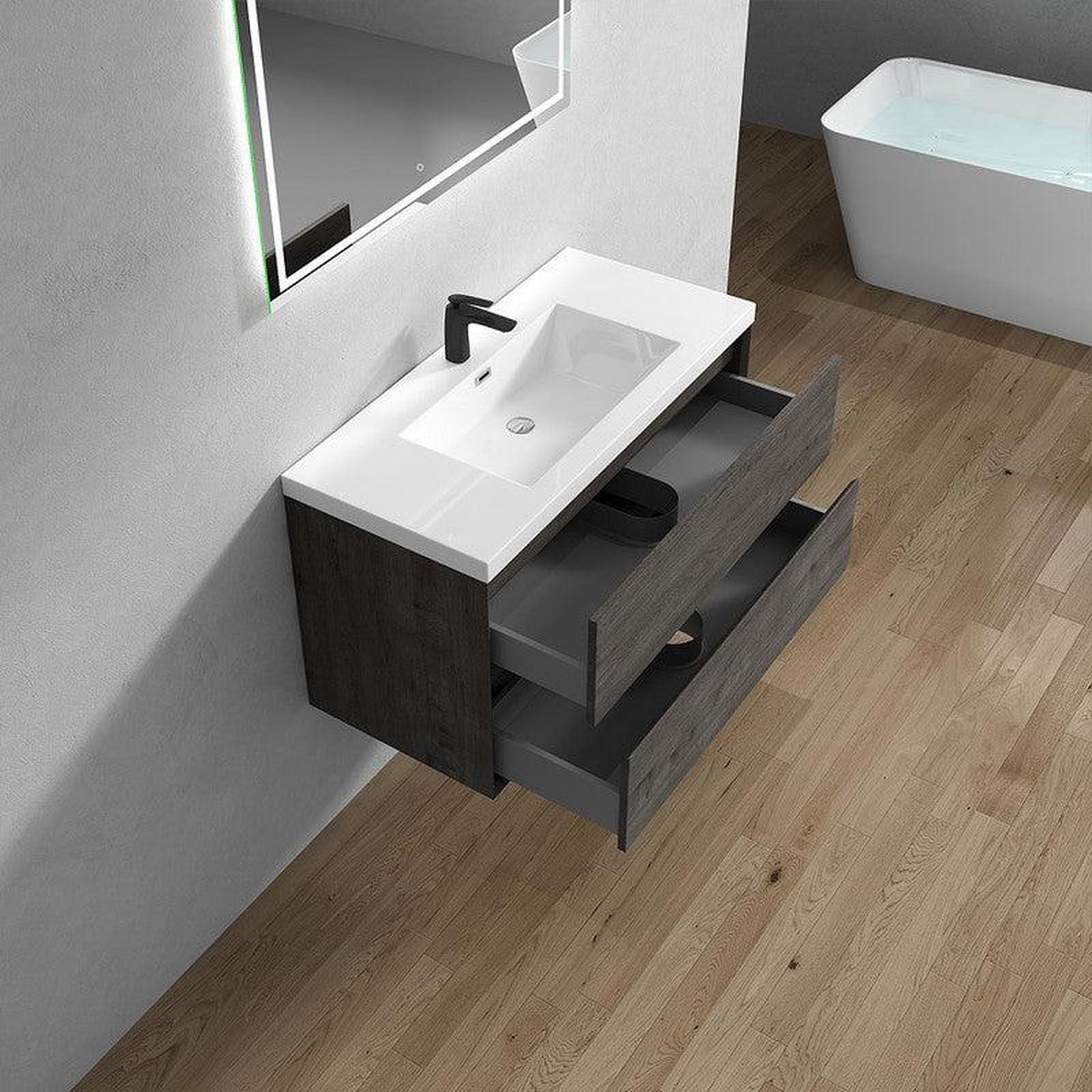 Moreno Bath Kingdee 42" Smoke Oak Wall-Mounted Vanity With Single Reinforced White Acrylic Sink