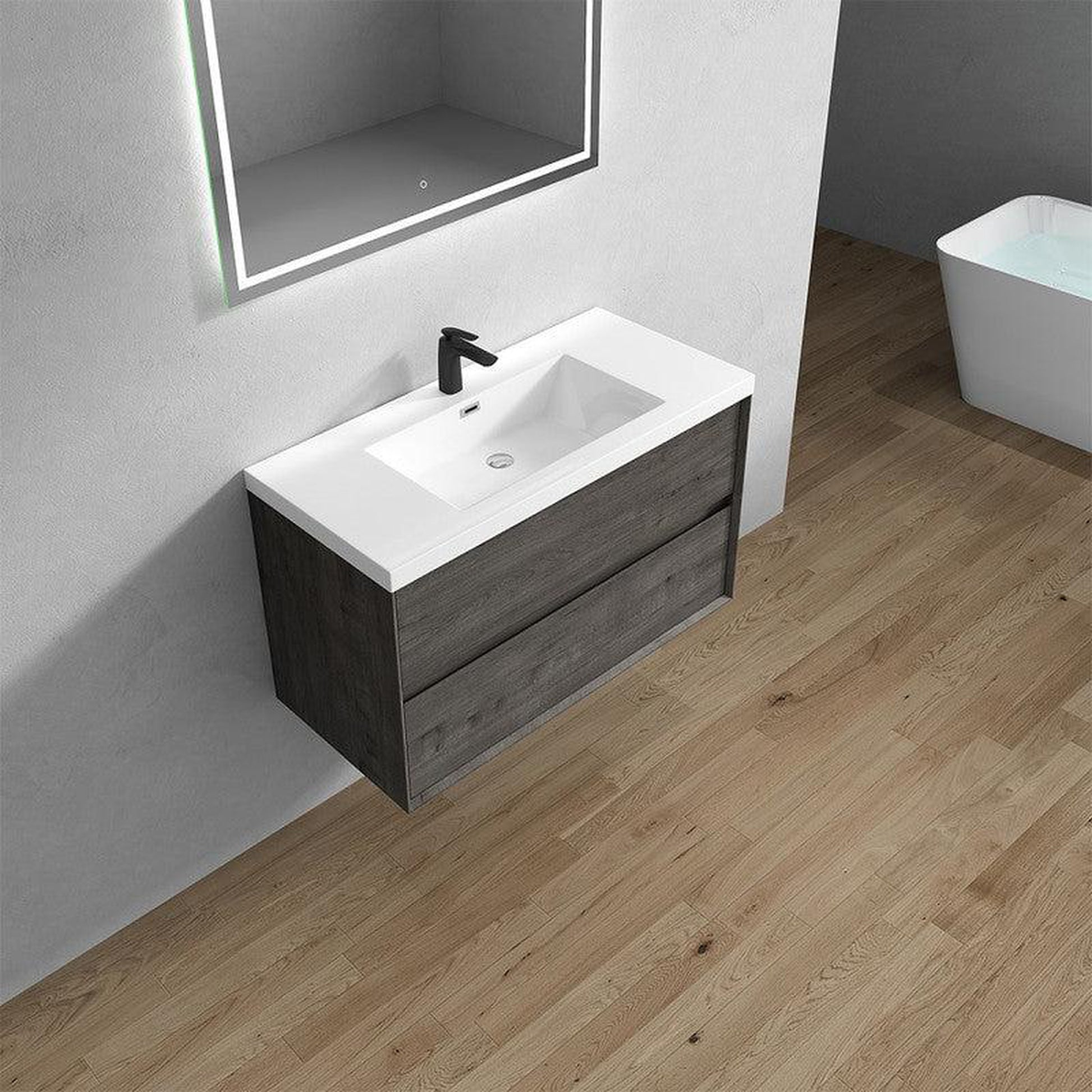 Moreno Bath Kingdee 42" Smoke Oak Wall-Mounted Vanity With Single Reinforced White Acrylic Sink