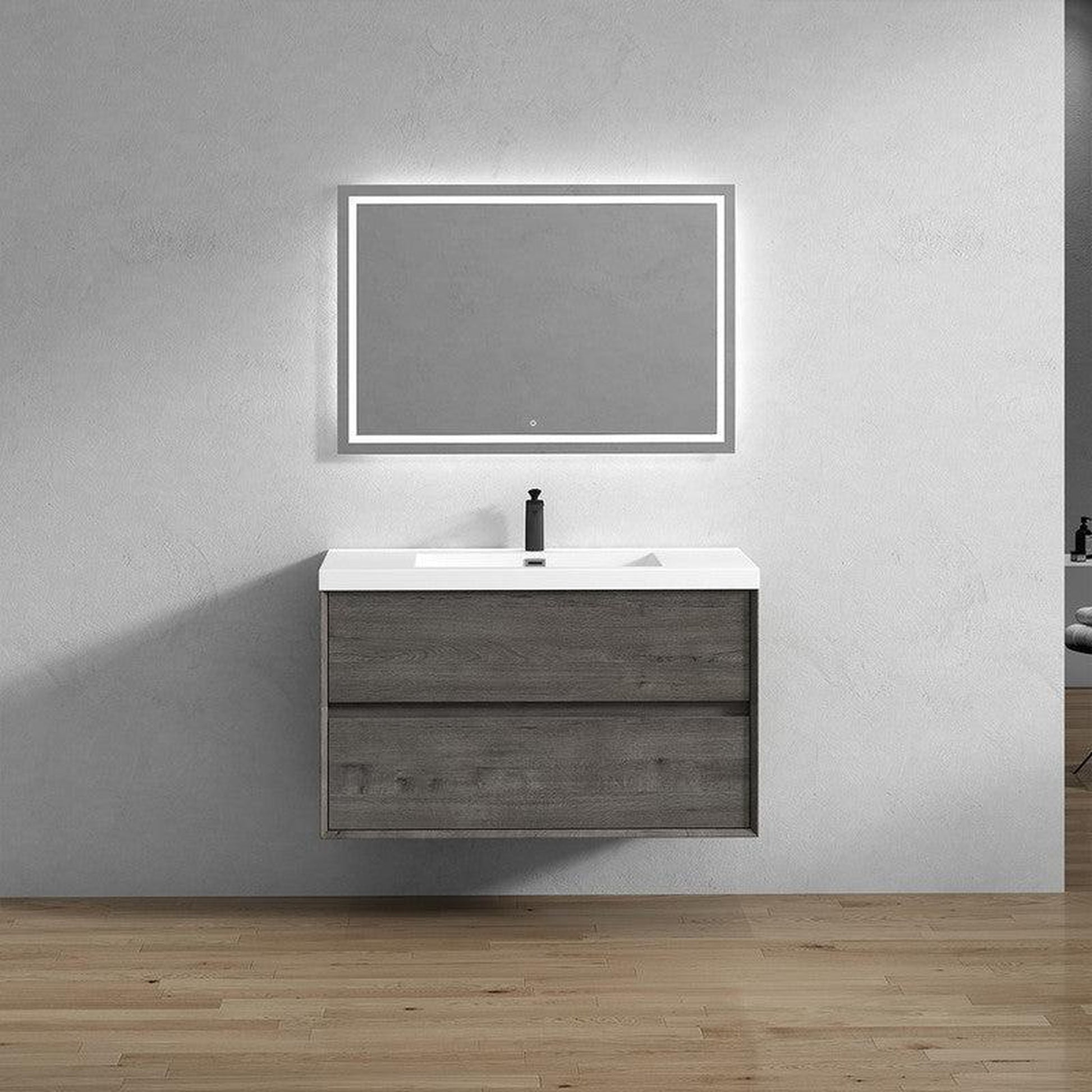 Moreno Bath Kingdee 42" Smoke Oak Wall-Mounted Vanity With Single Reinforced White Acrylic Sink