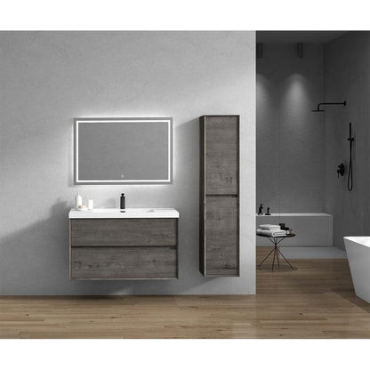 Moreno Bath Kingdee 42" Smoke Oak Wall-Mounted Vanity With Single Reinforced White Acrylic Sink