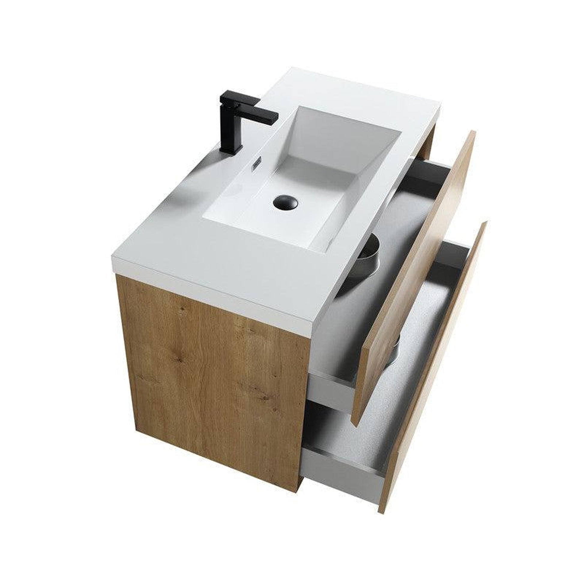 Moreno Bath Kingdee 42" White Oak Wall-Mounted Vanity With Single Reinforced White Acrylic Sink