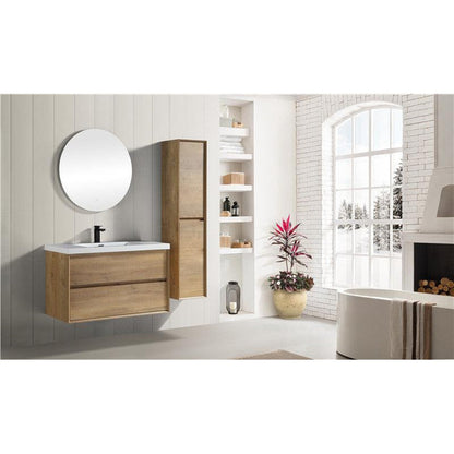 Moreno Bath Kingdee 42" White Oak Wall-Mounted Vanity With Single Reinforced White Acrylic Sink