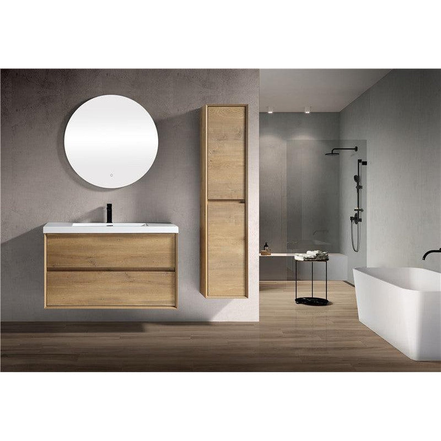 Moreno Bath Kingdee 42" White Oak Wall-Mounted Vanity With Single Reinforced White Acrylic Sink