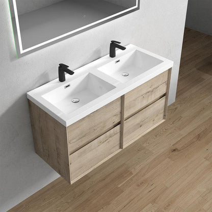 Moreno Bath Kingdee 48" Light Oak Wall-Mounted Modern Vanity With Double Reinforced White Acrylic Sinks