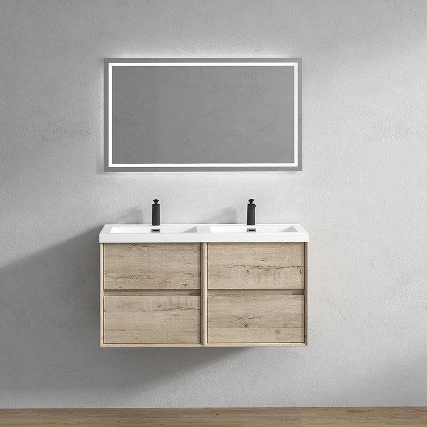 Moreno Bath Kingdee 48" Light Oak Wall-Mounted Modern Vanity With Double Reinforced White Acrylic Sinks