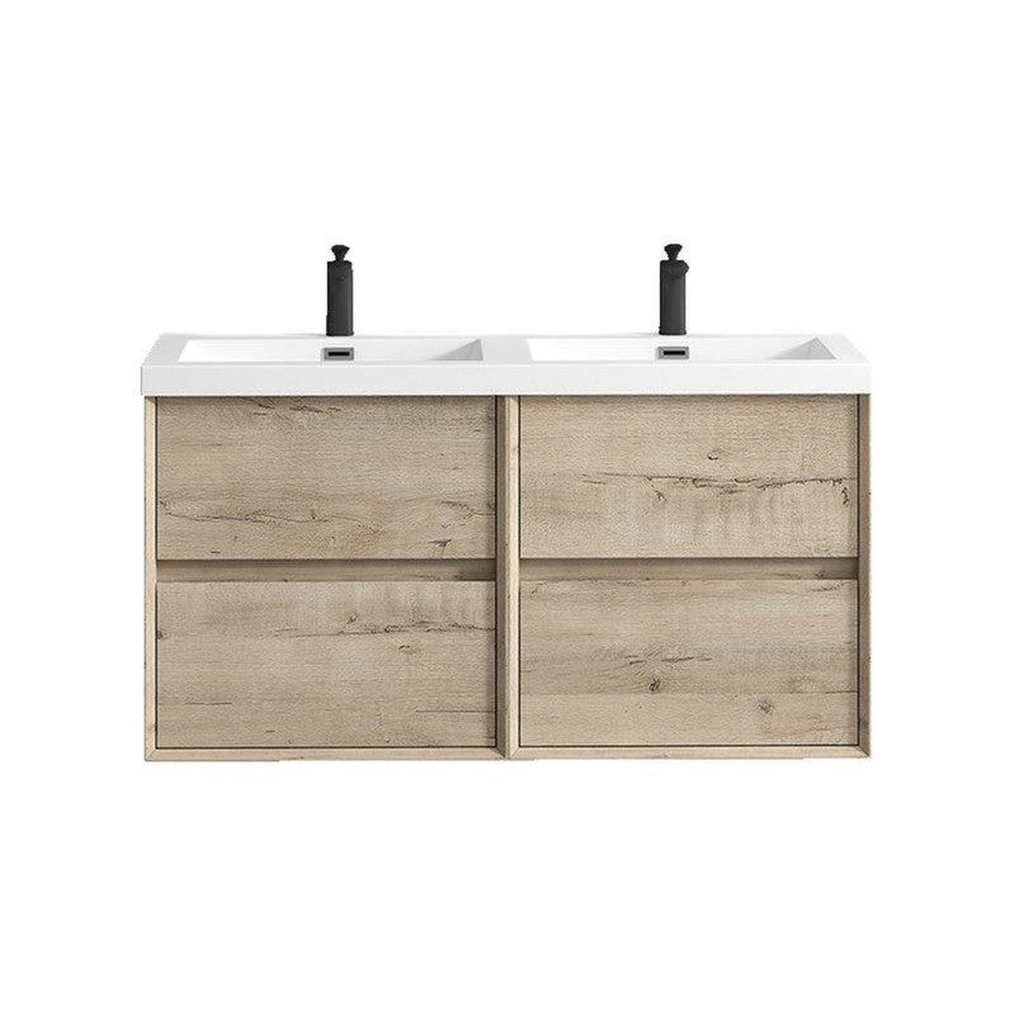 Moreno Bath Kingdee 48" Light Oak Wall-Mounted Modern Vanity With Double Reinforced White Acrylic Sinks