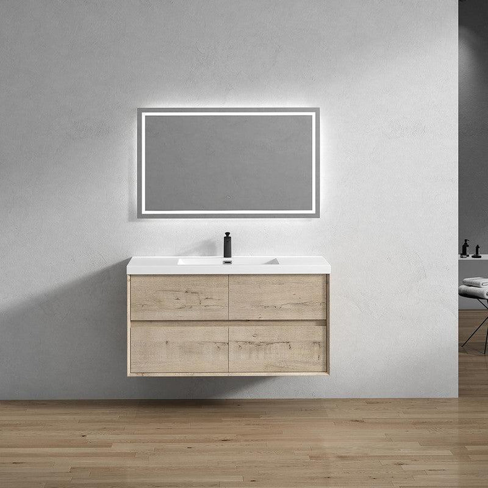 Moreno Bath Kingdee 48" Light Oak Wall-Mounted Modern Vanity With Single Reinforced White Acrylic Sink