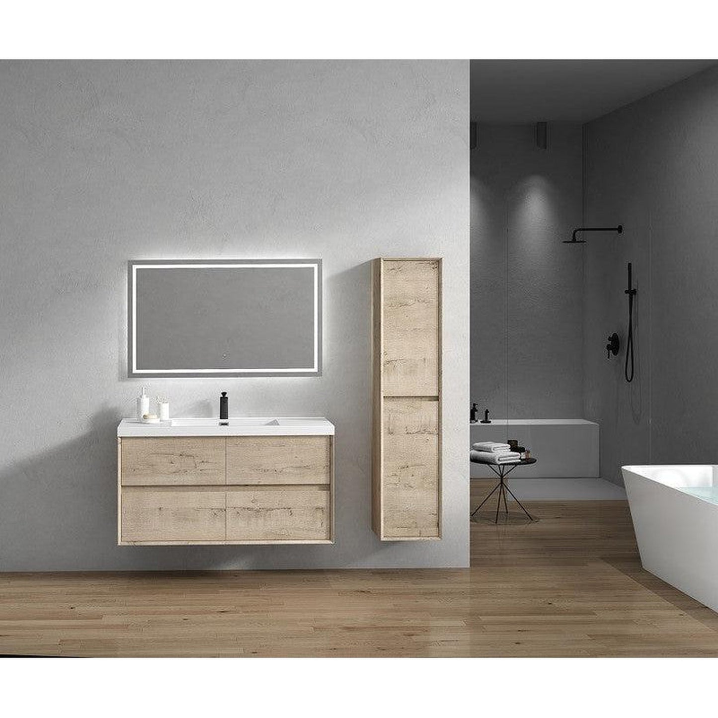 Moreno Bath Kingdee 48" Light Oak Wall-Mounted Modern Vanity With Single Reinforced White Acrylic Sink