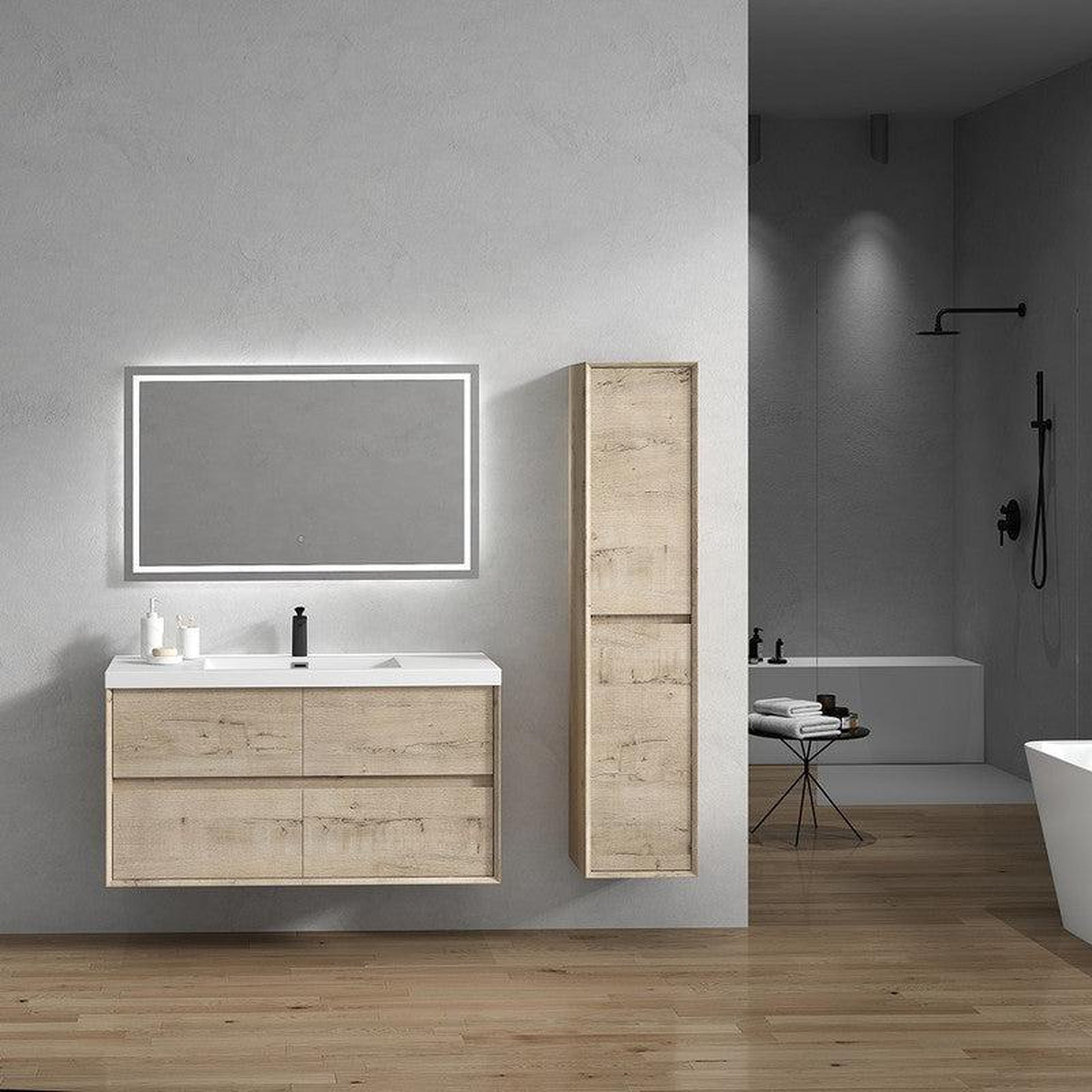 Moreno Bath Kingdee 48" Light Oak Wall-Mounted Modern Vanity With Single Reinforced White Acrylic Sink