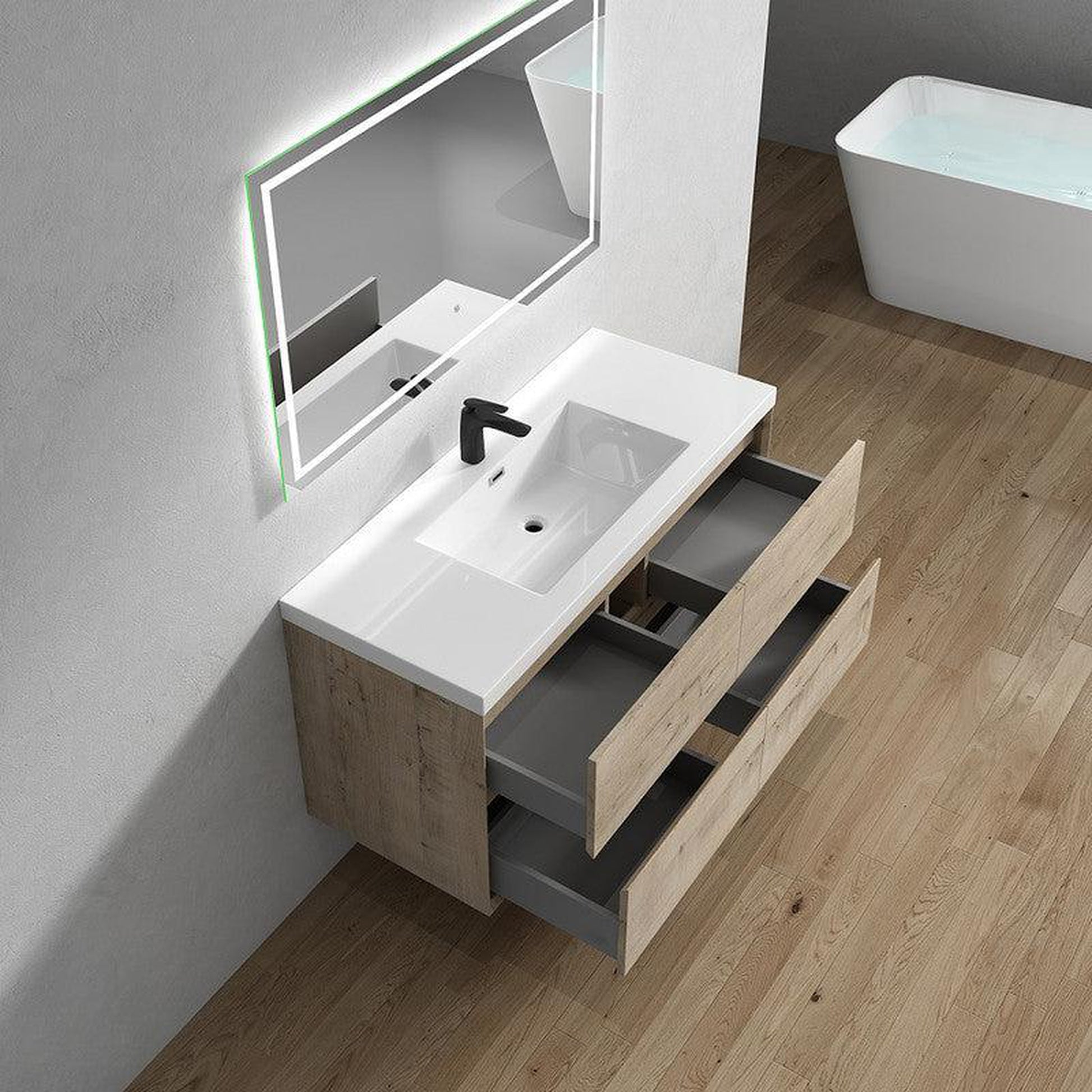 Moreno Bath Kingdee 48" Light Oak Wall-Mounted Modern Vanity With Single Reinforced White Acrylic Sink