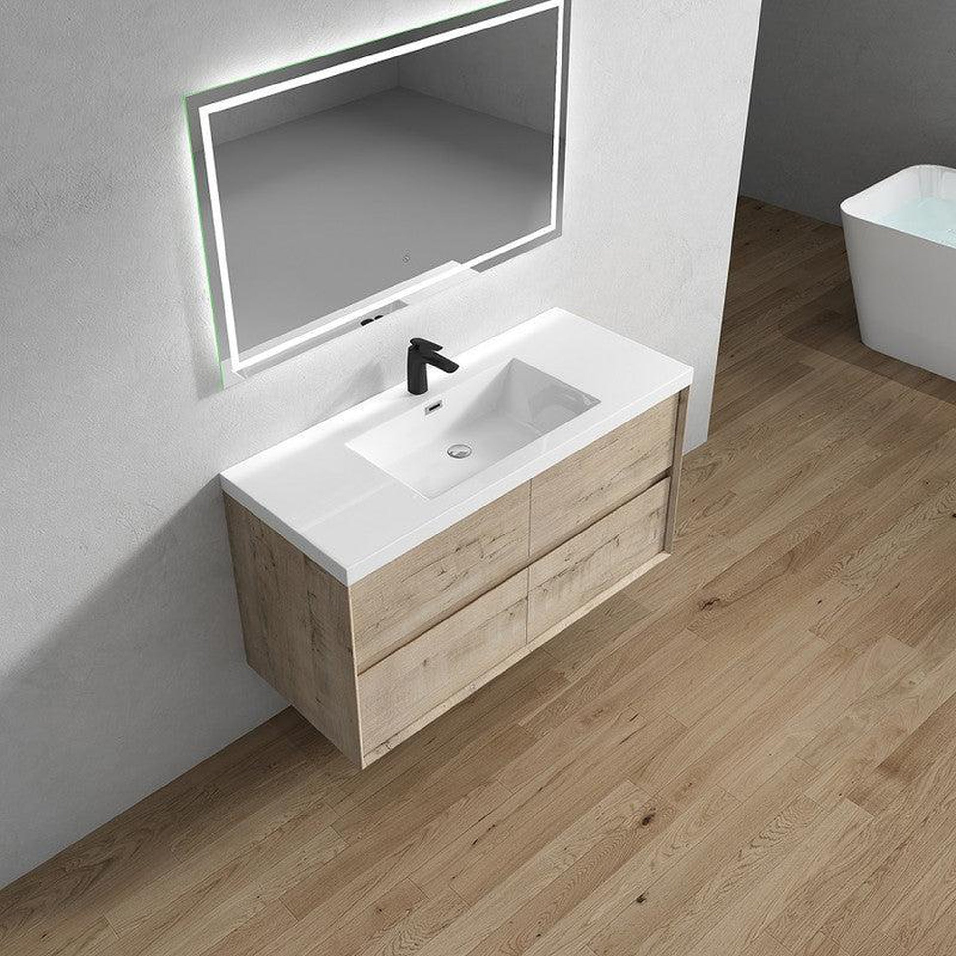 Moreno Bath Kingdee 48" Light Oak Wall-Mounted Modern Vanity With Single Reinforced White Acrylic Sink