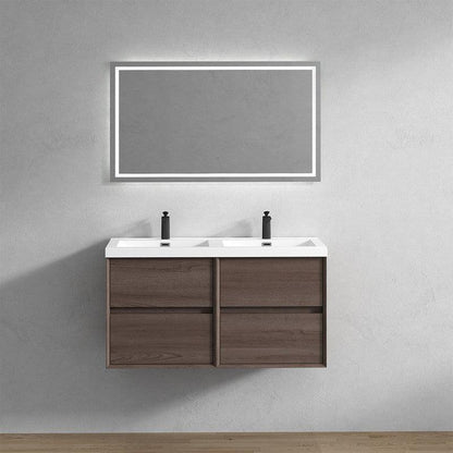 Moreno Bath Kingdee 48" Red Oak Wall-Mounted Modern Vanity With Double Reinforced White Acrylic Sinks
