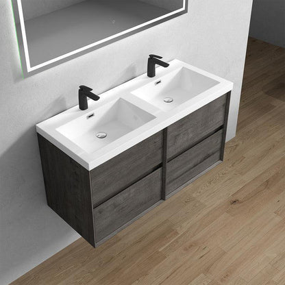 Moreno Bath Kingdee 48" Smoke Oak Wall-Mounted Modern Vanity With Double Reinforced White Acrylic Sinks