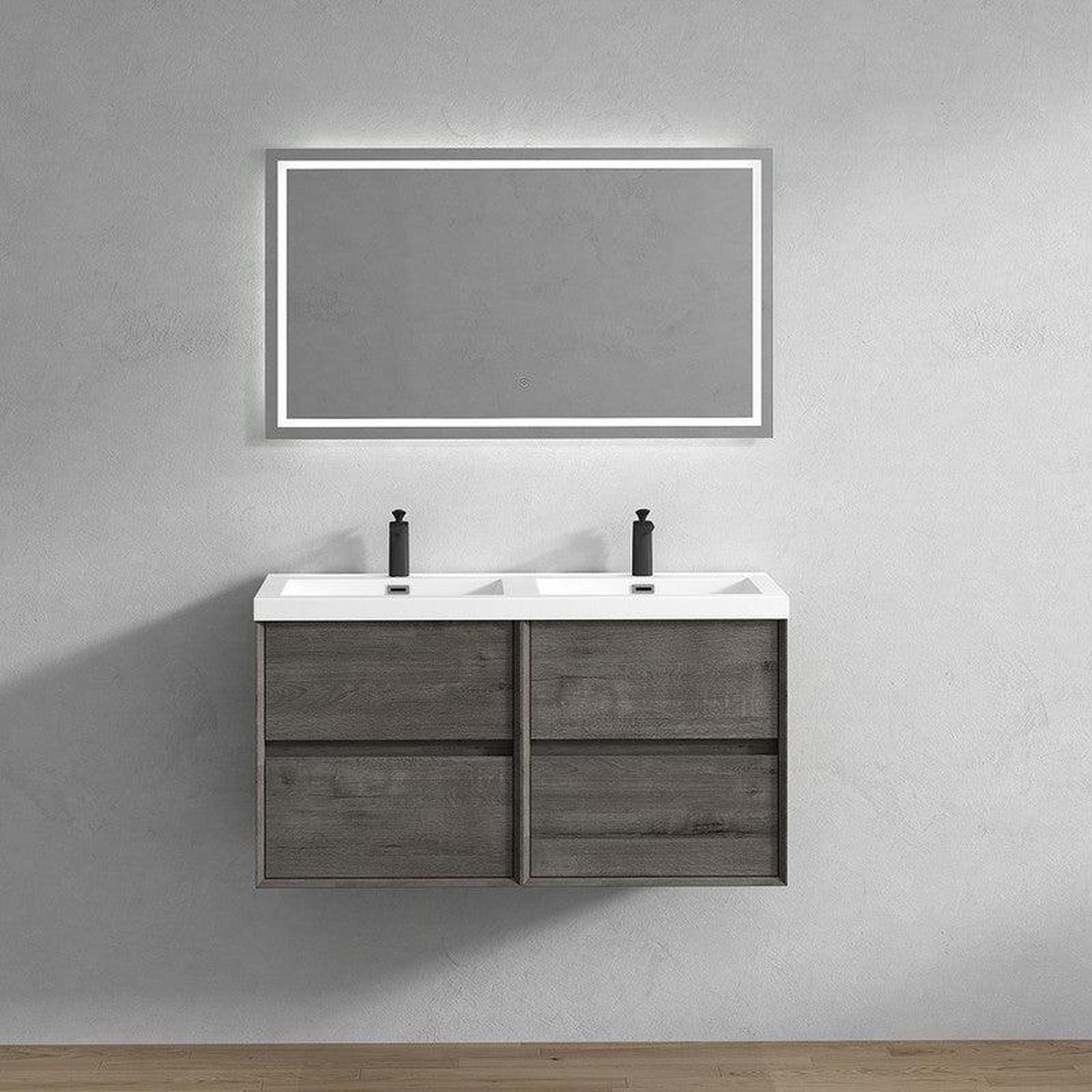 Moreno Bath Kingdee 48" Smoke Oak Wall-Mounted Modern Vanity With Double Reinforced White Acrylic Sinks