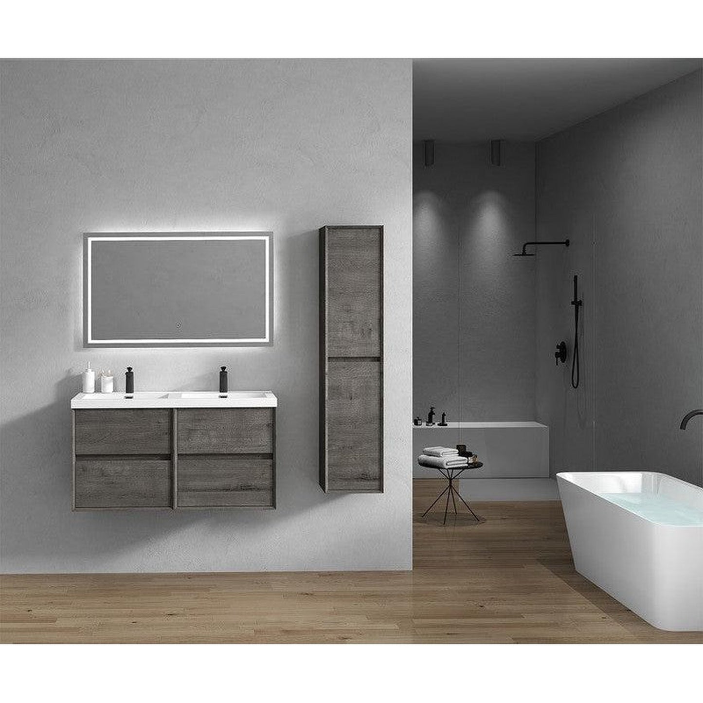 Moreno Bath Kingdee 48" Smoke Oak Wall-Mounted Modern Vanity With Double Reinforced White Acrylic Sinks