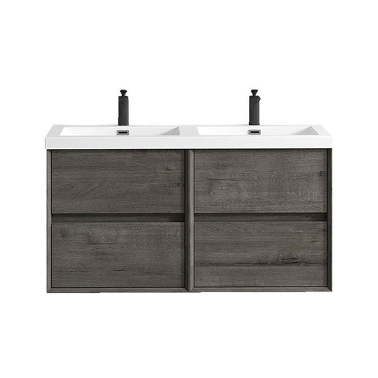 Moreno Bath Kingdee 48" Smoke Oak Wall-Mounted Modern Vanity With Double Reinforced White Acrylic Sinks