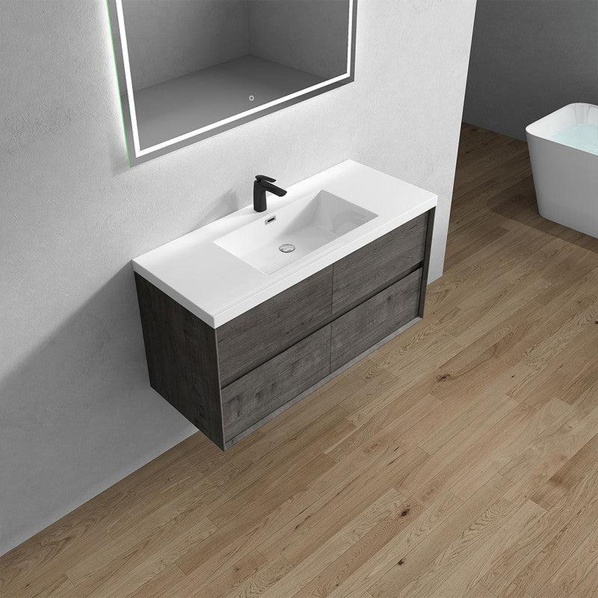 Moreno Bath Kingdee 48" Smoke Oak Wall-Mounted Modern Vanity With Single Reinforced White Acrylic Sink