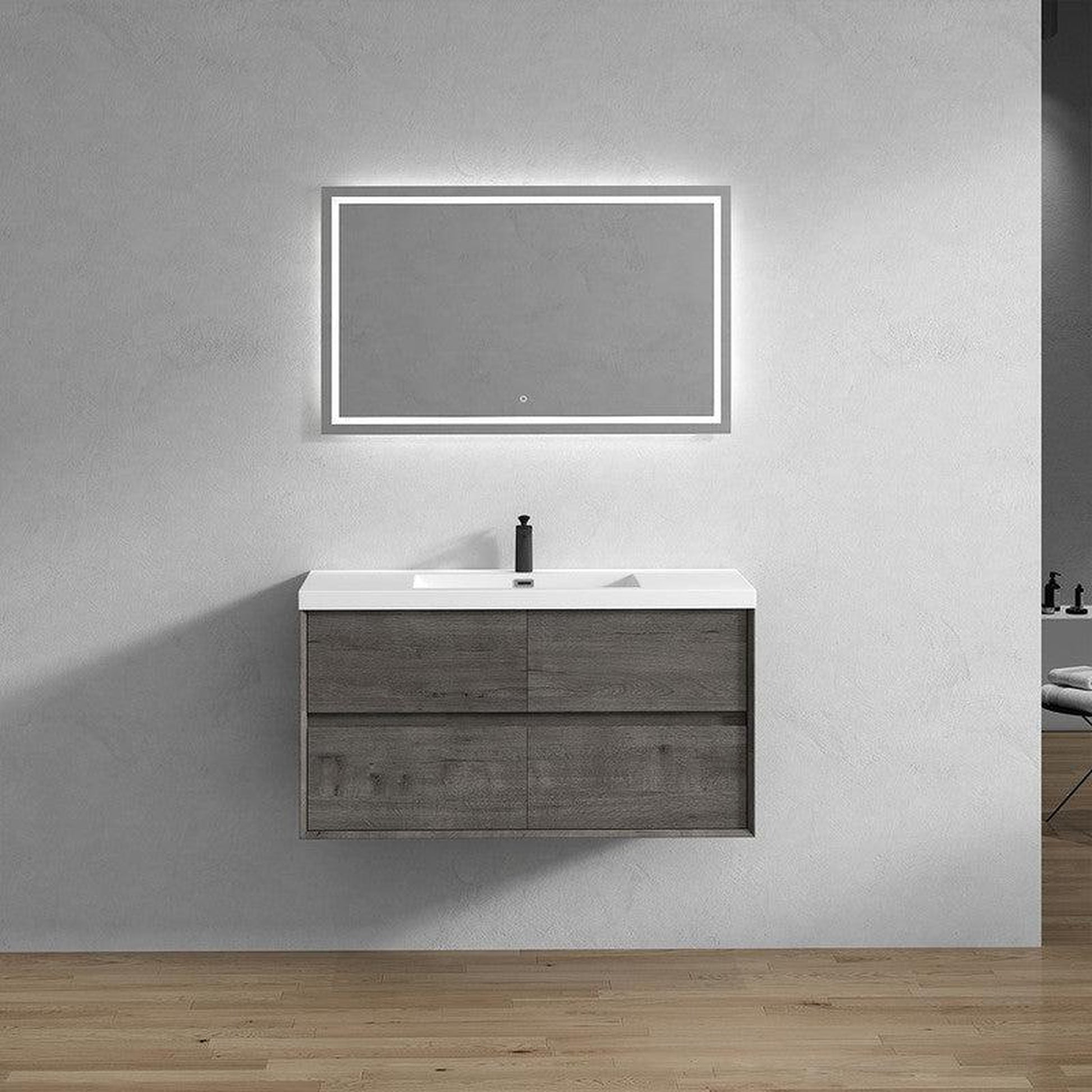 Moreno Bath Kingdee 48" Smoke Oak Wall-Mounted Modern Vanity With Single Reinforced White Acrylic Sink