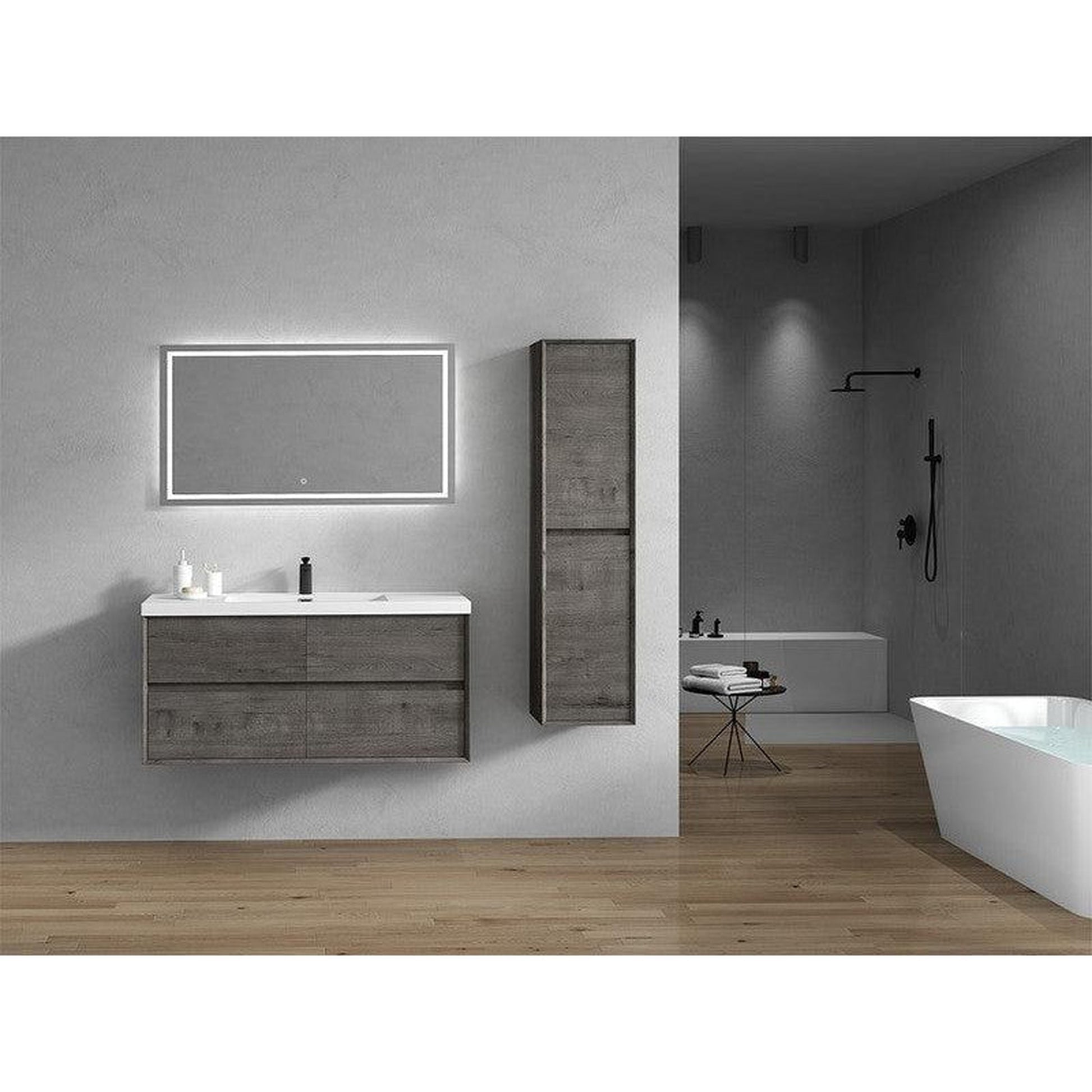 Moreno Bath Kingdee 48" Smoke Oak Wall-Mounted Modern Vanity With Single Reinforced White Acrylic Sink