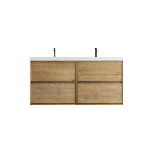 Moreno Bath Kingdee 48" White Oak Wall-Mounted Modern Vanity With Double Reinforced White Acrylic Sinks