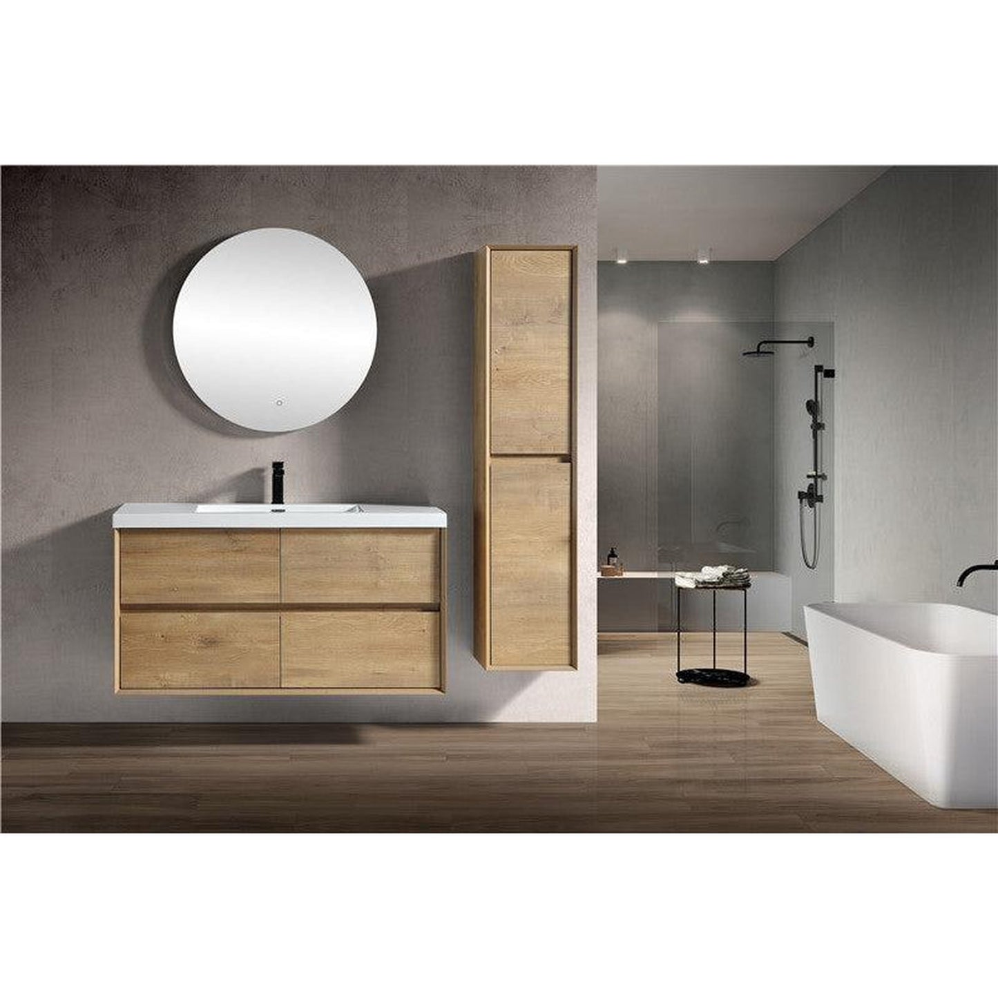 Moreno Bath Kingdee 48" White Oak Wall-Mounted Modern Vanity With Single Reinforced White Acrylic Sink
