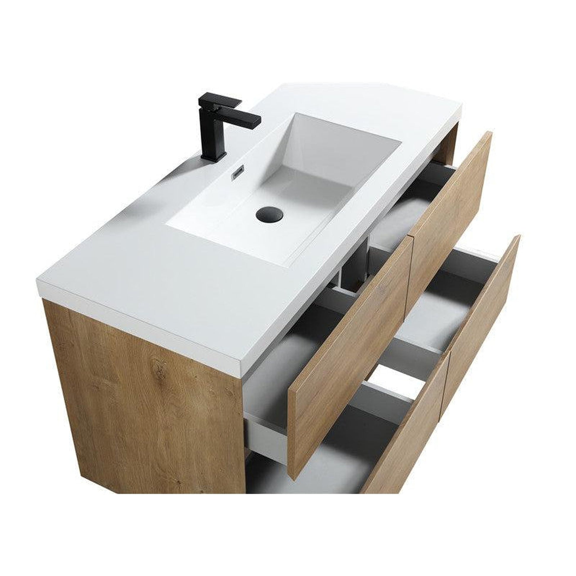 Moreno Bath Kingdee 48" White Oak Wall-Mounted Modern Vanity With Single Reinforced White Acrylic Sink