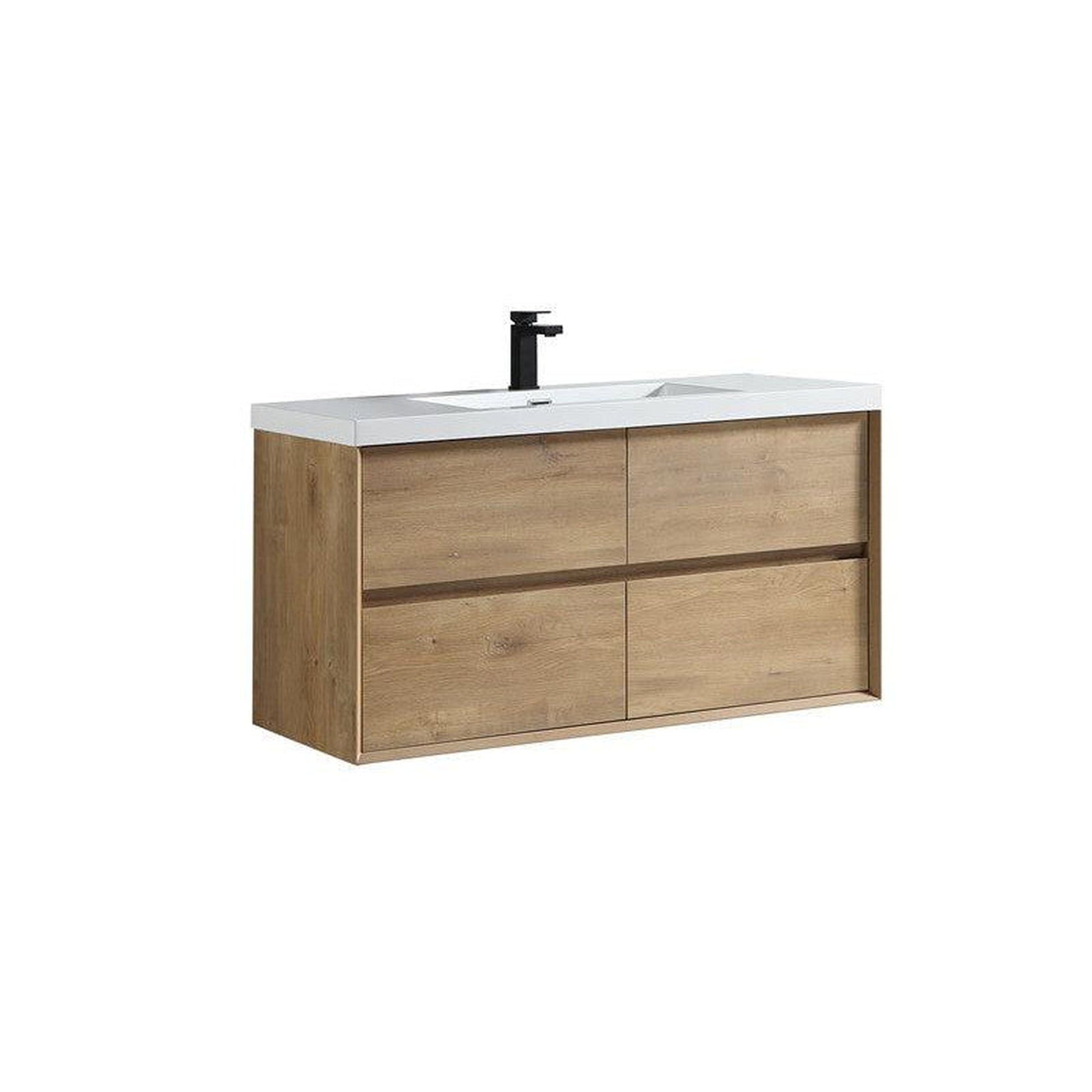 Moreno Bath Kingdee 48" White Oak Wall-Mounted Modern Vanity With Single Reinforced White Acrylic Sink