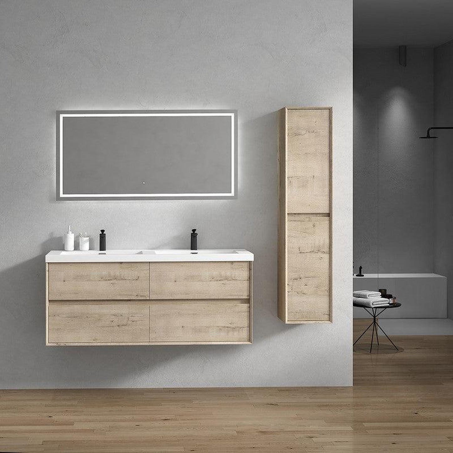 Moreno Bath Kingdee 60" Light Oak Wall-Mounted Modern Vanity With Double Reinforced White Acrylic Sinks