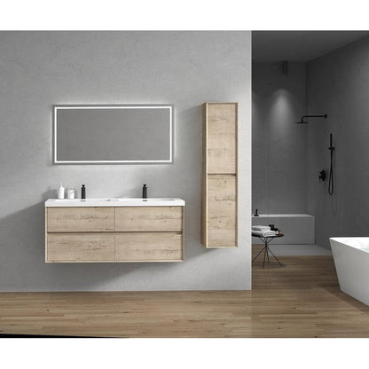 Moreno Bath Kingdee 60" Light Oak Wall-Mounted Modern Vanity With Double Reinforced White Acrylic Sinks