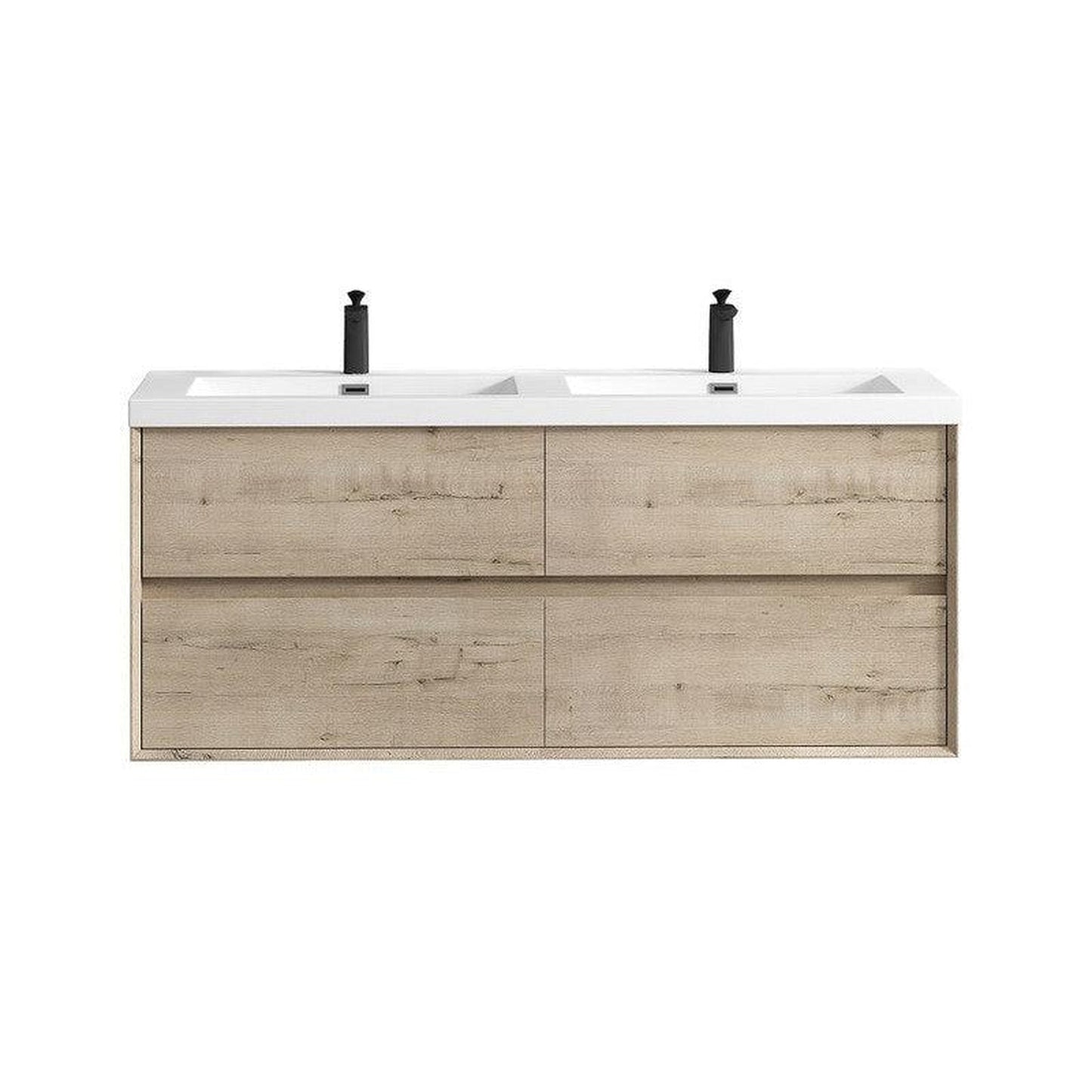 Moreno Bath Kingdee 60" Light Oak Wall-Mounted Modern Vanity With Double Reinforced White Acrylic Sinks