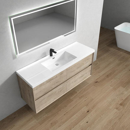 Moreno Bath Kingdee 60" Light Oak Wall-Mounted Modern Vanity With Single Reinforced White Acrylic Sink