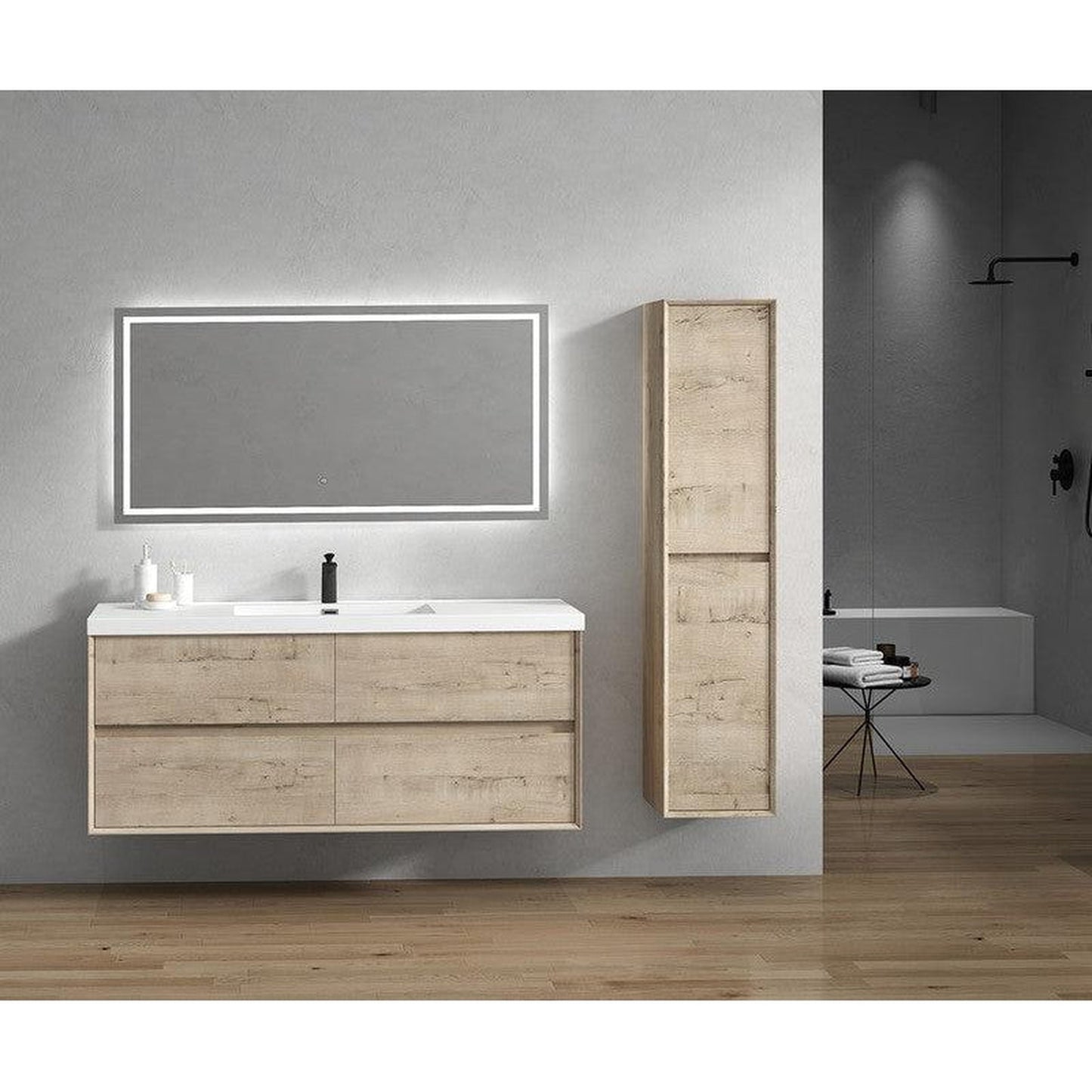 Moreno Bath Kingdee 60" Light Oak Wall-Mounted Modern Vanity With Single Reinforced White Acrylic Sink