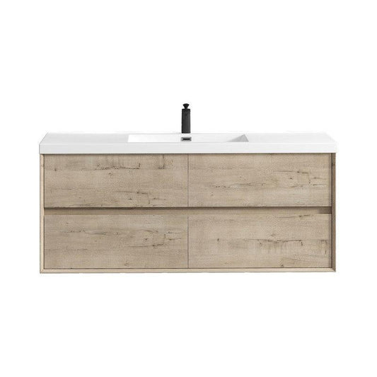 Moreno Bath Kingdee 60" Light Oak Wall-Mounted Modern Vanity With Single Reinforced White Acrylic Sink